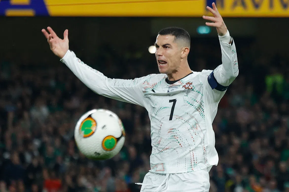 Ronaldo gets first red card for Portugal as Ireland clinch 2-0 win to keep World Cup hopes alive | The Straits Times