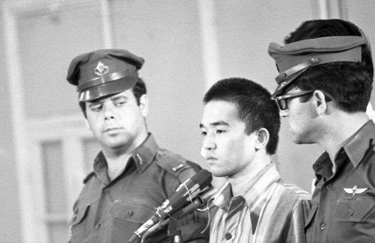 Close-up of Japanese radical Kozo Okamoto on July 19, 1972, sentenced to life imprisonment for his part in the Lod airport massacre on May 30 when 26 persons where killed and 70 wounded. (AP Photo/Max Nash)