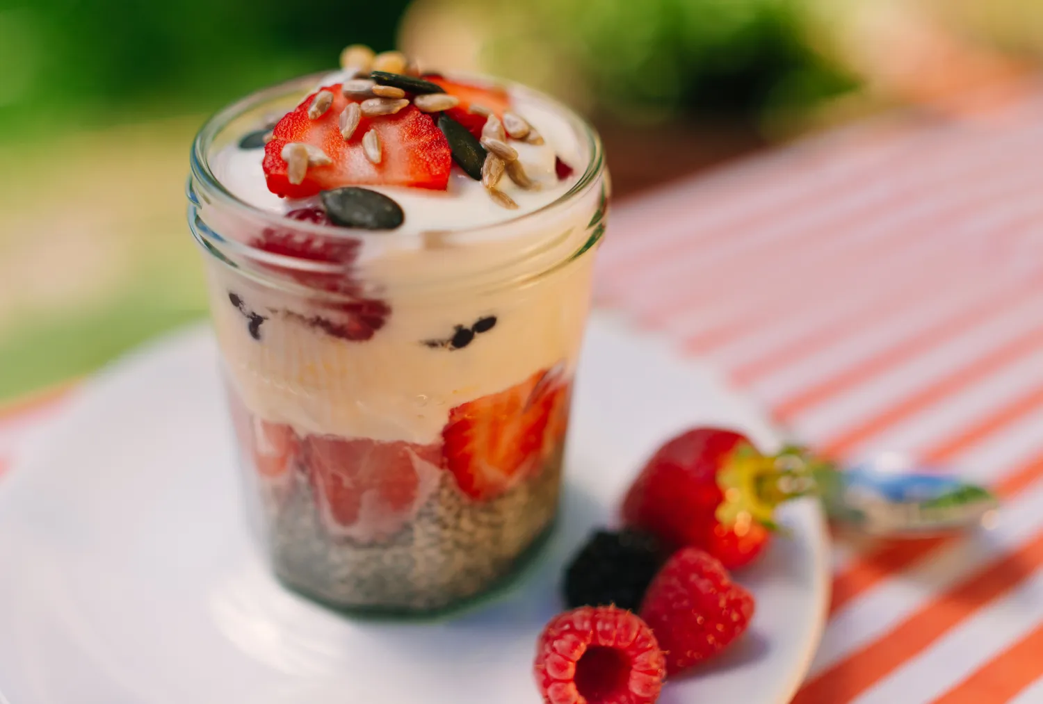 An image of overnight oats with Greek yogurt and berries